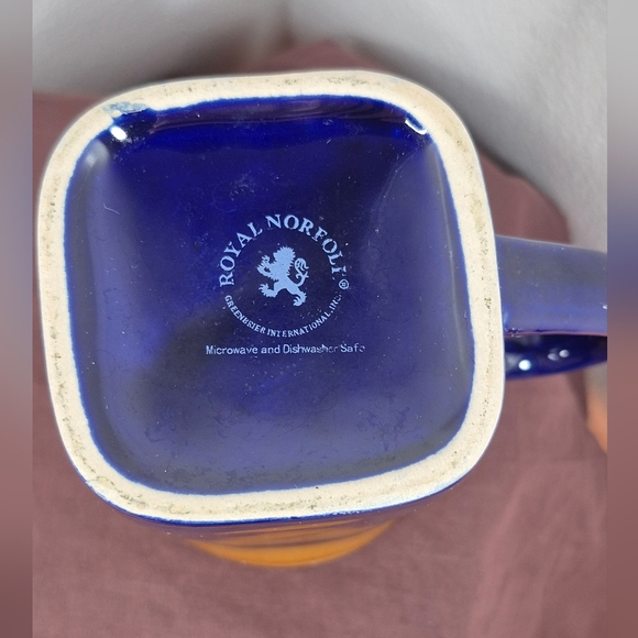 Royal Norfolk Stoneware Square Coffee Mug Cobalt Blue & Brown 14 oz - Picture 9 of 9